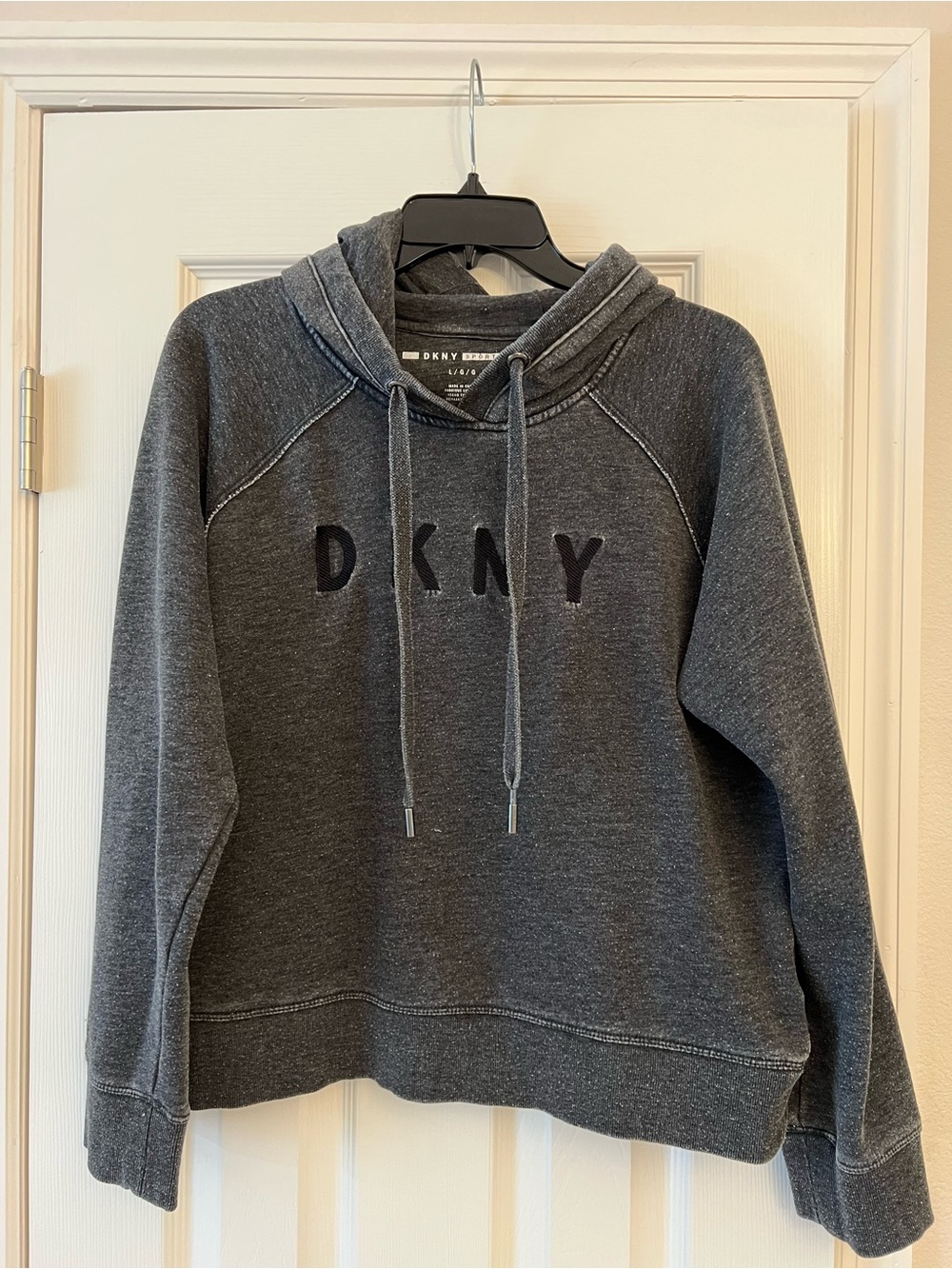 DKNY Women's Charcoal Gray Logo Hoodie Sweatshirt